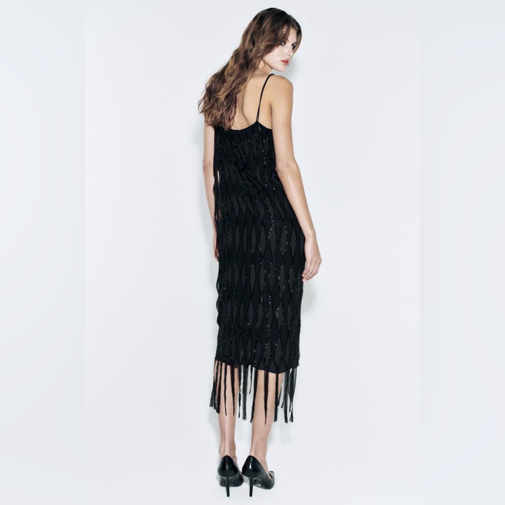 Zara Fringed Sequin Dress Zw Collection. Black. Sizes Xs-S, M-L. New With Tags.